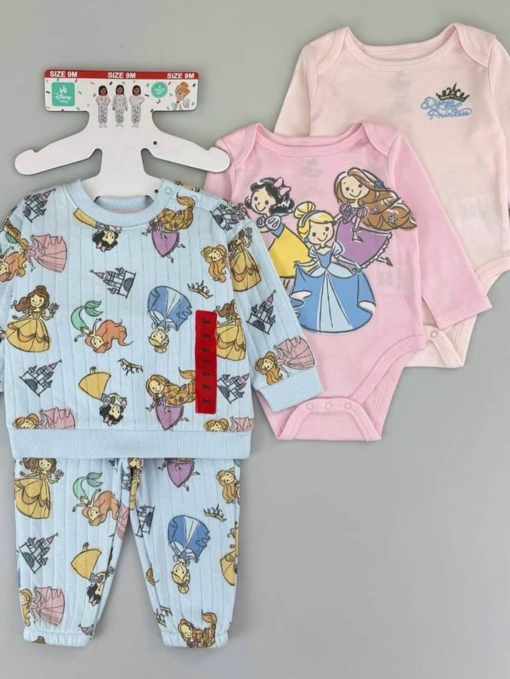 Disney Baby Princess 4 Piece Outfit Set Girls Size 3M Pink Blue NWT